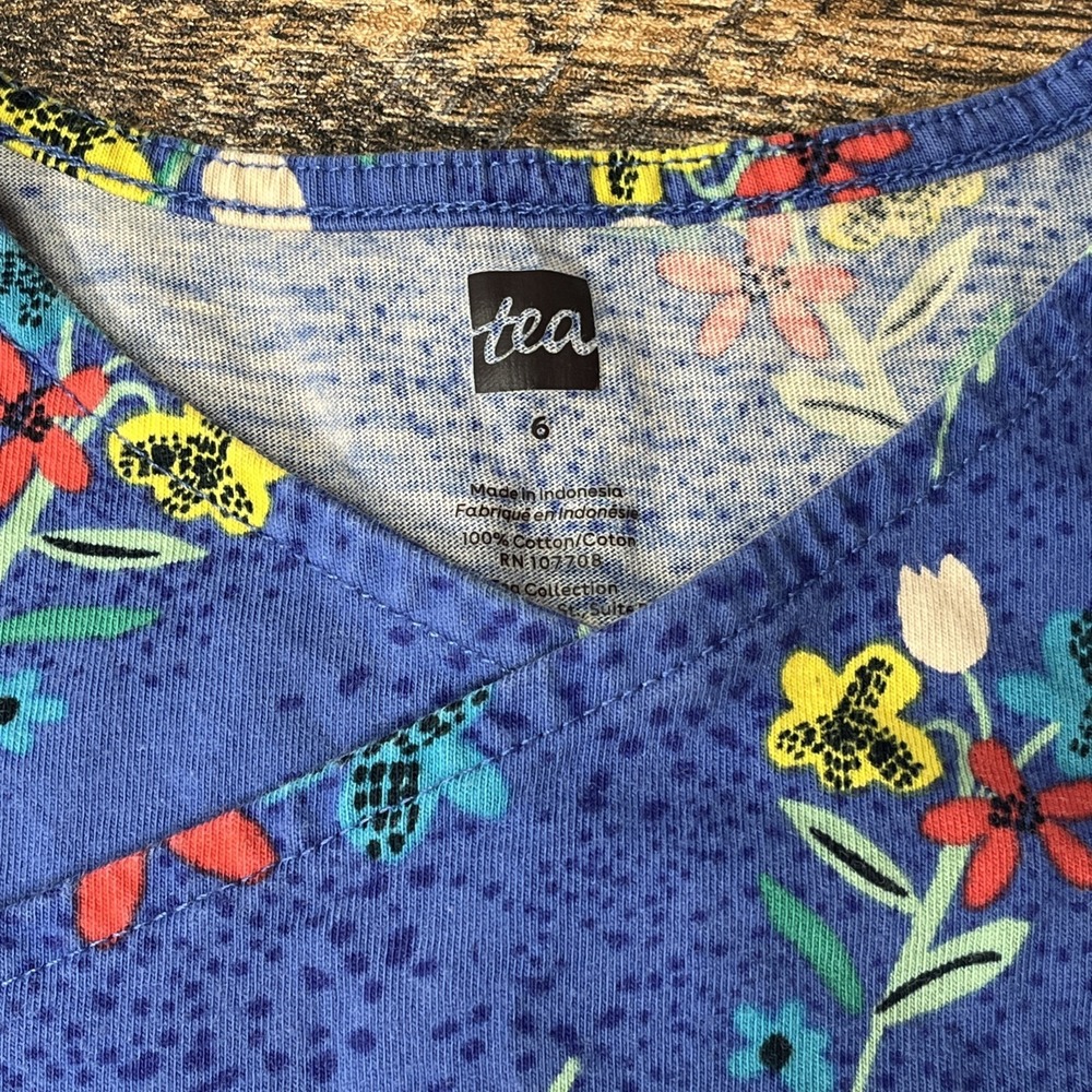 Tea Collection Alpine Wildflowers Wrap Neck Dress Girls 6 Floral Cotton - Picture 2 of 6